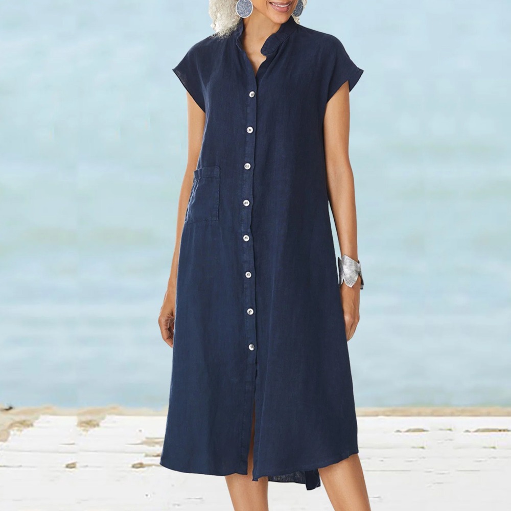 Casual Loose Linen Shirt Dress - 2026 Women Casual Black Shirt Dress