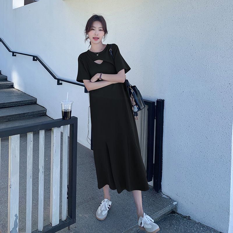 Lazy Style Hollow Out Solid Si - Korean Style A Line Shirt Dress 评论和价格