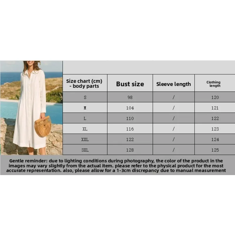 European Solid Long Dress Loos - Casual Loose Linen Shirt Dress 评论和价格