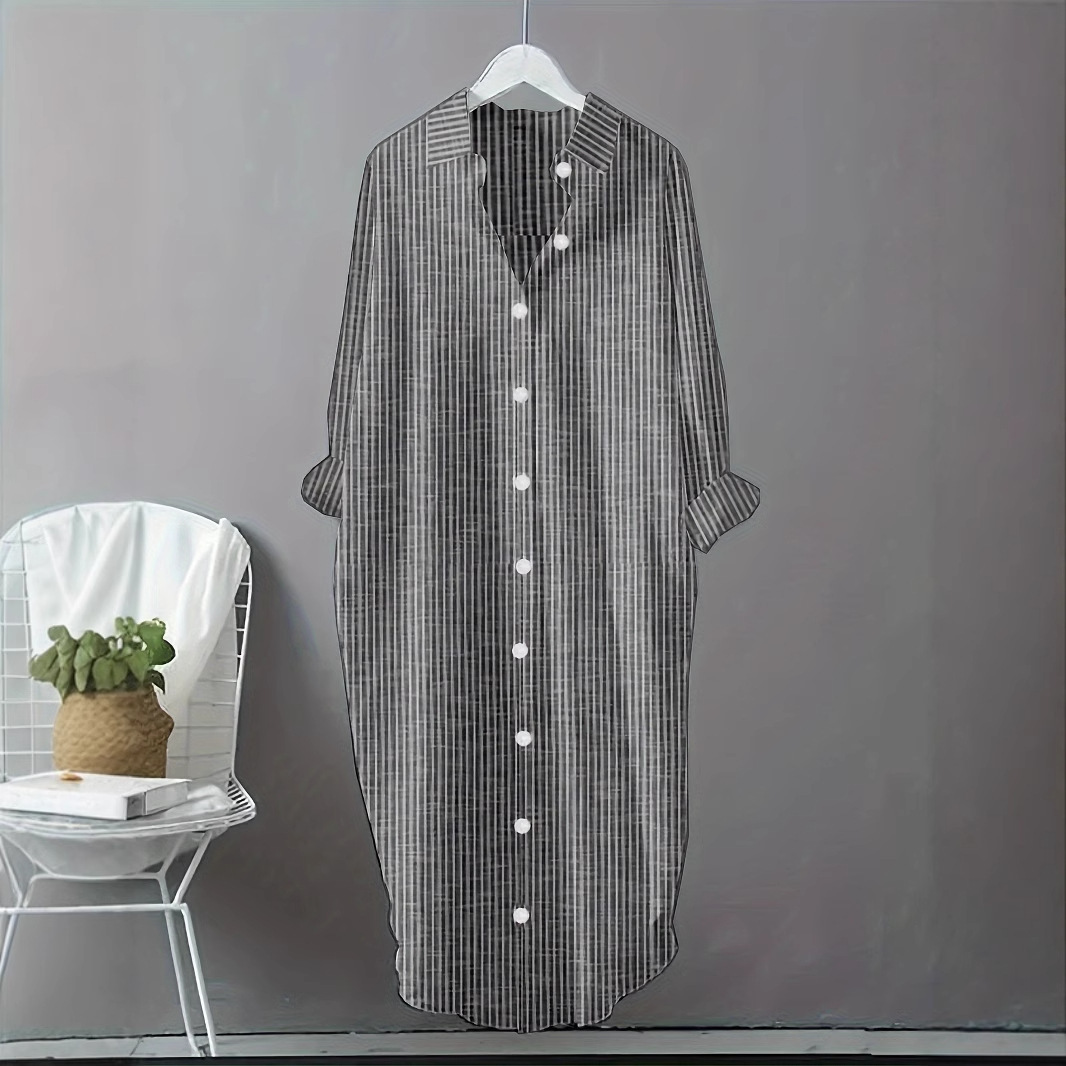 Vintage Cotton Linen Striped S - Casual Loose Linen Shirt Dress 评论和价格