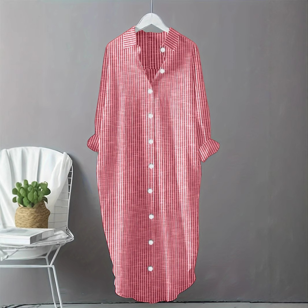 Vintage Cotton Linen Striped S - Casual Loose Linen Shirt Dress 评论和价格