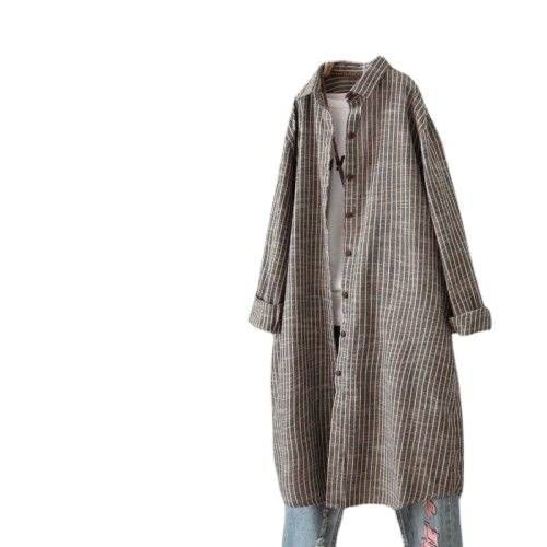 Vintage Cotton Linen Striped S - Casual Loose Linen Shirt Dress 评论和价格