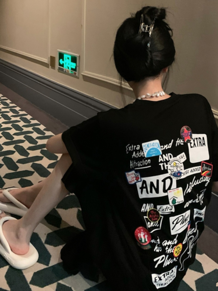 Black Short Sleeve T-Shirt Dre - Korean Style A Line Shirt Dress 评论和价格