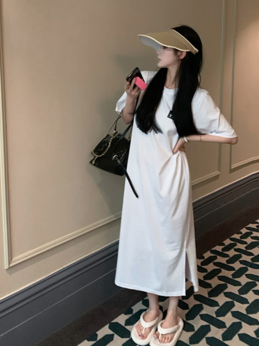 Black Short Sleeve T-Shirt Dre - Korean Style A Line Shirt Dress 评论和价格