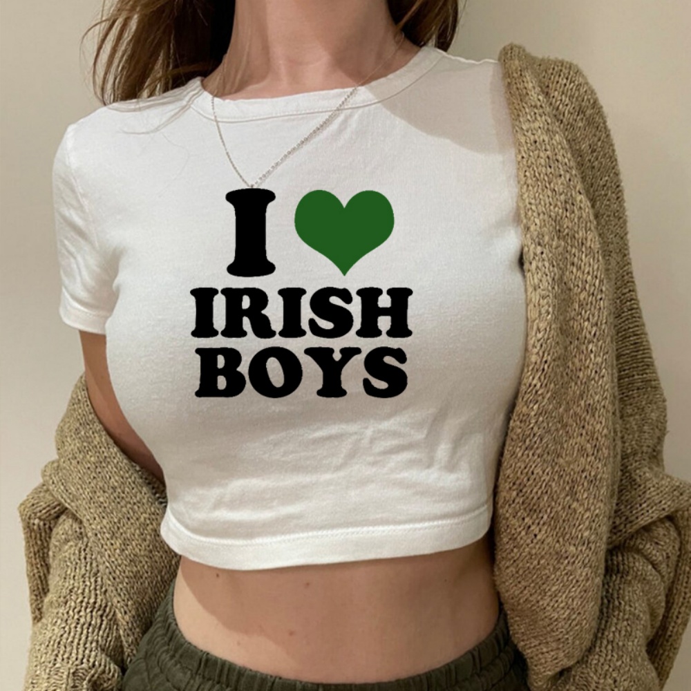 I Love Irish Boys Hip Hop Grap - Y2K Graphic Baby Tee Crop 评论和价格