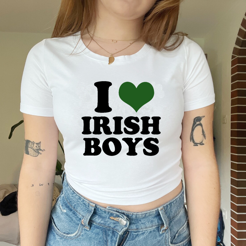 I Love Irish Boys Hip Hop Grap - Y2K Graphic Baby Tee Crop 评论和价格