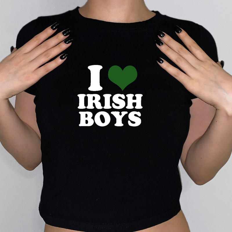 I Love Irish Boys Hip Hop Grap - Y2K Graphic Baby Tee Crop 评论和价格