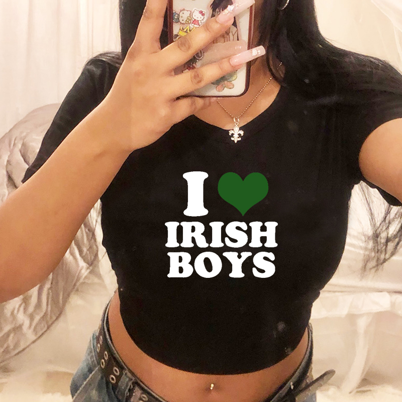 I Love Irish Boys Hip Hop Grap - Y2K Graphic Baby Tee Crop 评论和价格