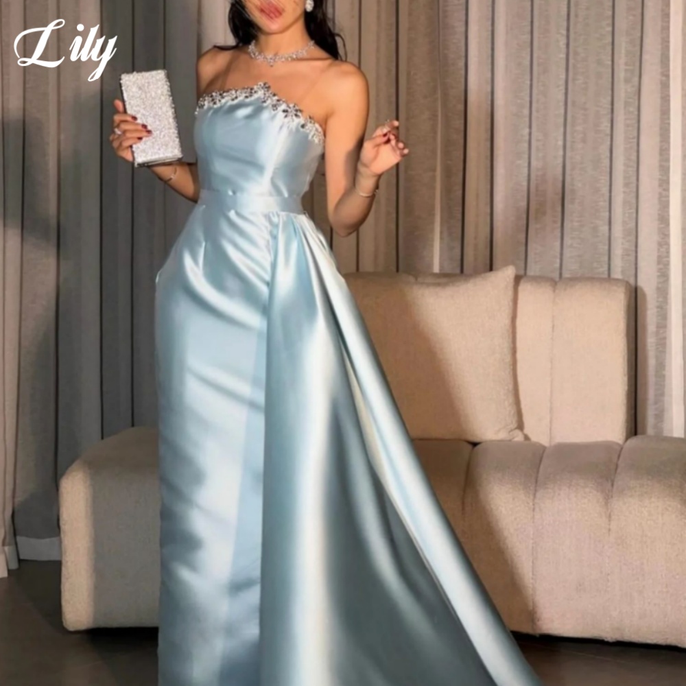 Lily Blue Elegant Formal Gown  - Elegant Satin Evening Gown Split 评论和价格