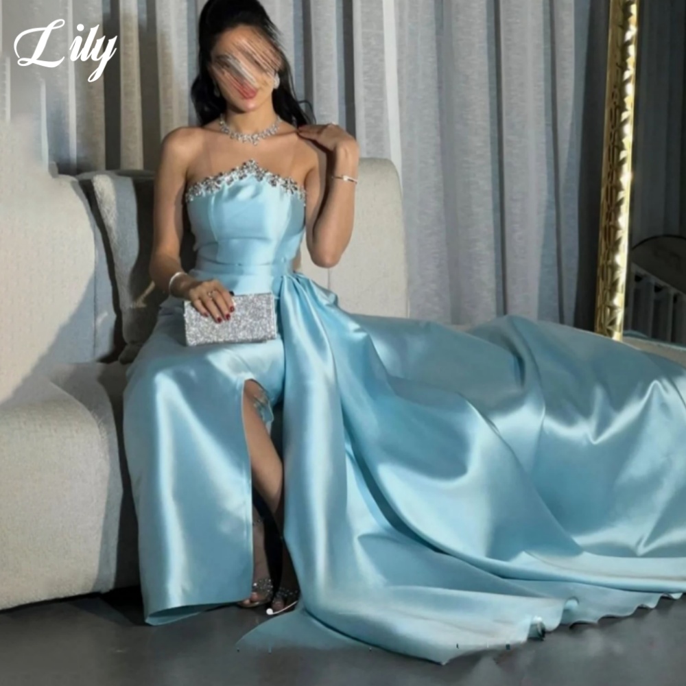 Lily Blue Elegant Formal Gown  - Elegant Satin Evening Gown Split 评论和价格