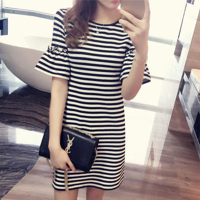 Summer Striped Dress Women's M - Korean Style A Line Shirt Dress 评论和价格