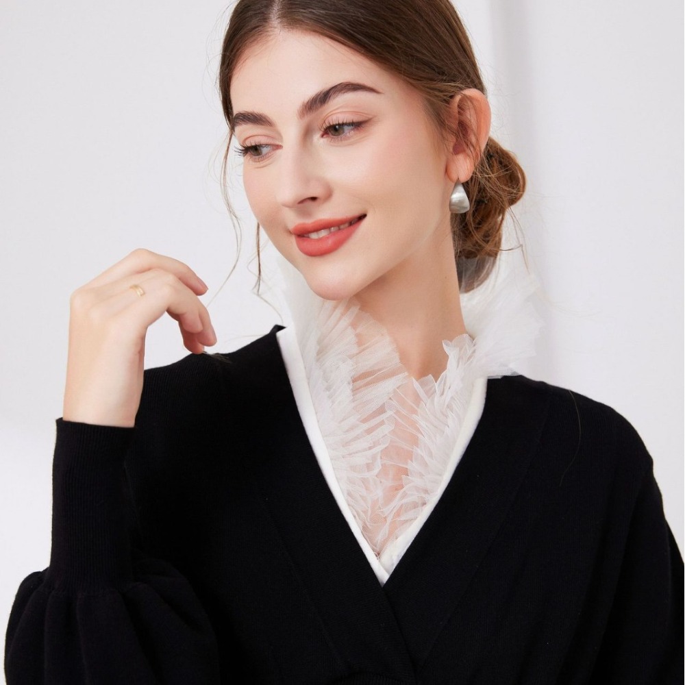 V Shape Melange Yarn Fake Coll - Tops 评论和价格