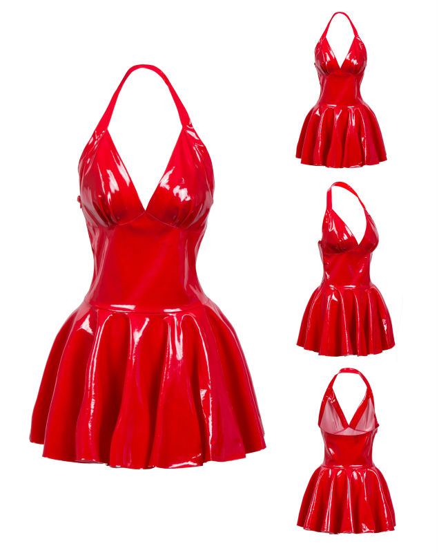 Women Sexy Latex Leather Pleat - Y2K Backless Halter Mini Dress 评论和价格