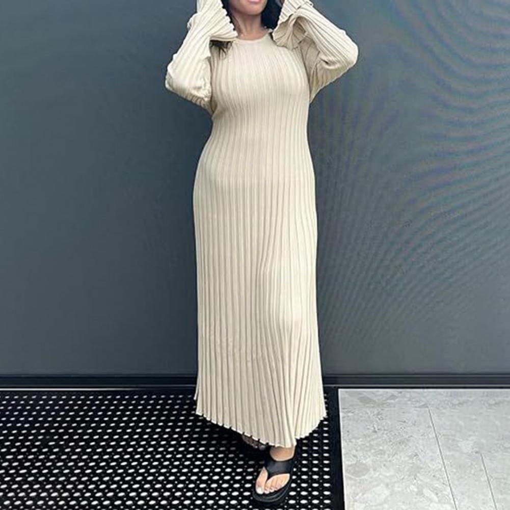 Ribbed Knit Dress Women's Long - Bodycon Long Sleeve Ribbed Dress 评论和价格