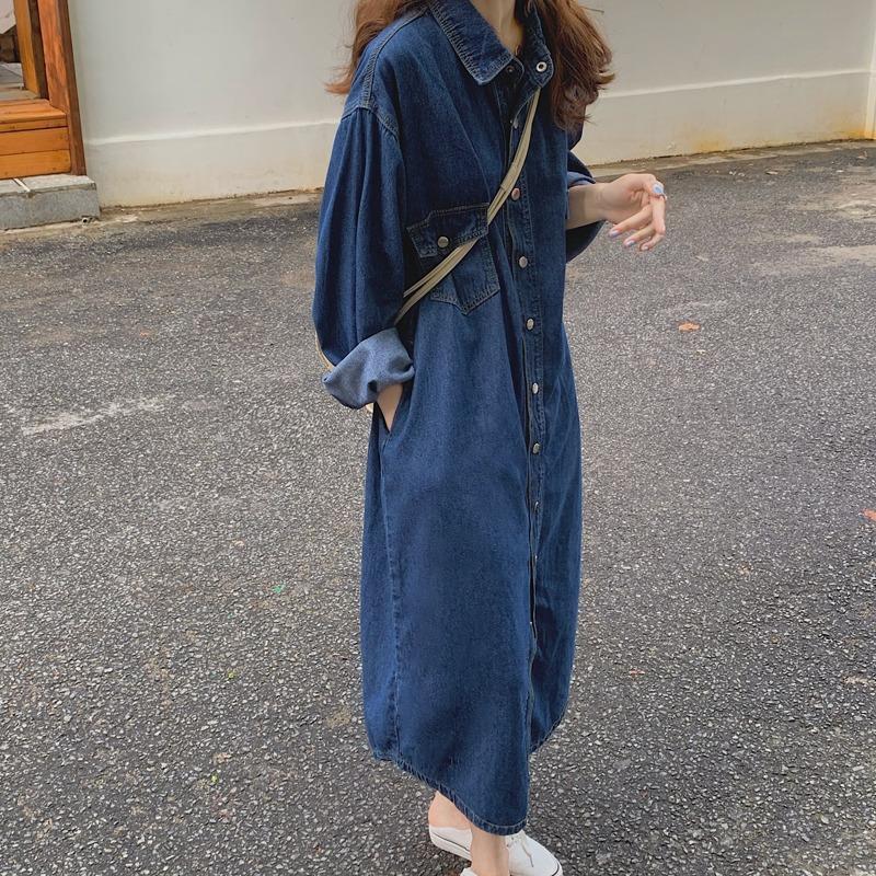 2026 New Women Denim Shirt Dre - Korean Style A Line Shirt Dress 评论和价格