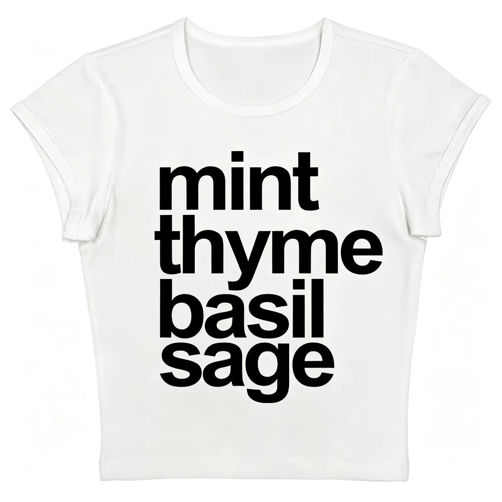 Herb Words Graphic Print Women - Y2K Graphic Baby Tee Crop 评论和价格
