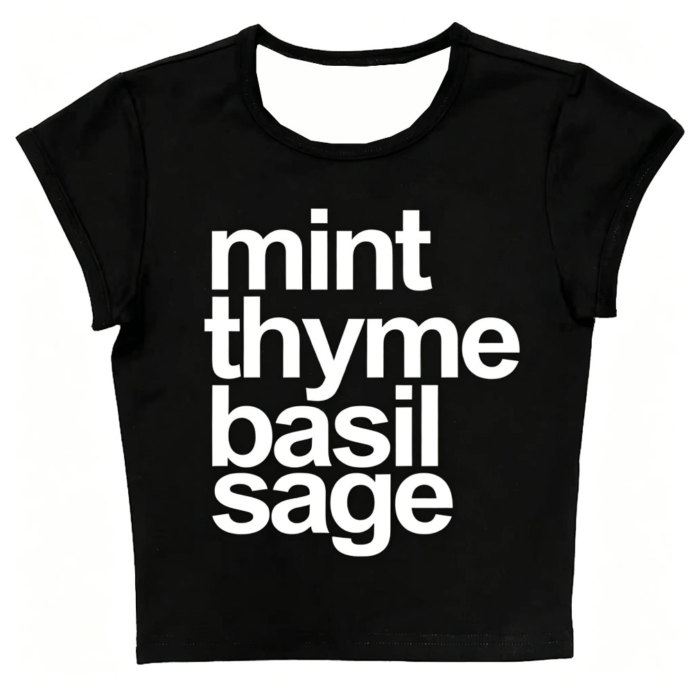 Herb Words Graphic Print Women - Y2K Graphic Baby Tee Crop 评论和价格