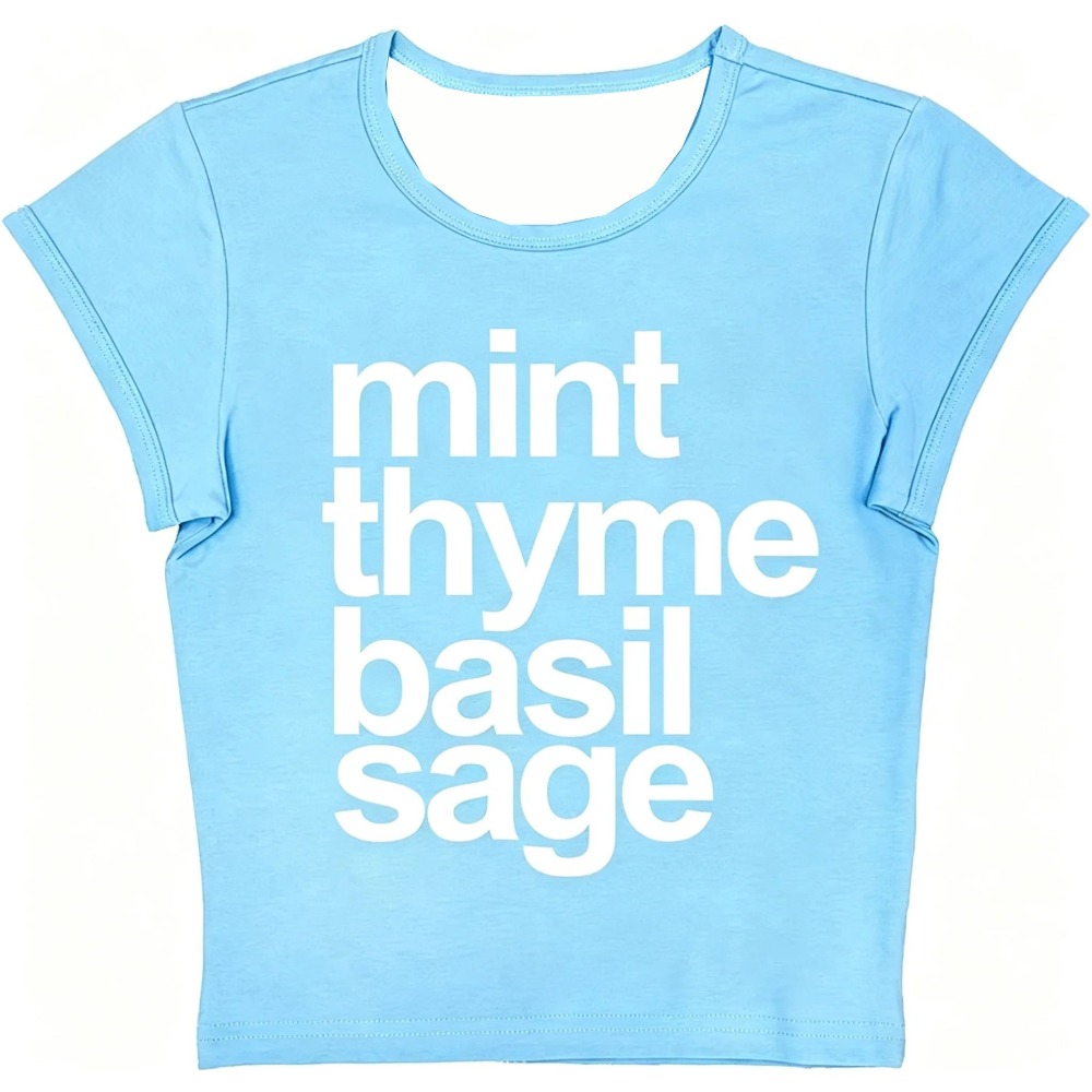 Herb Words Graphic Print Women - Y2K Graphic Baby Tee Crop 评论和价格