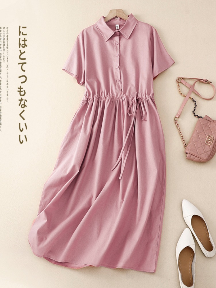 Outlet Cotton Lin Women's Dres - Korean Style A Line Shirt Dress 评论和价格