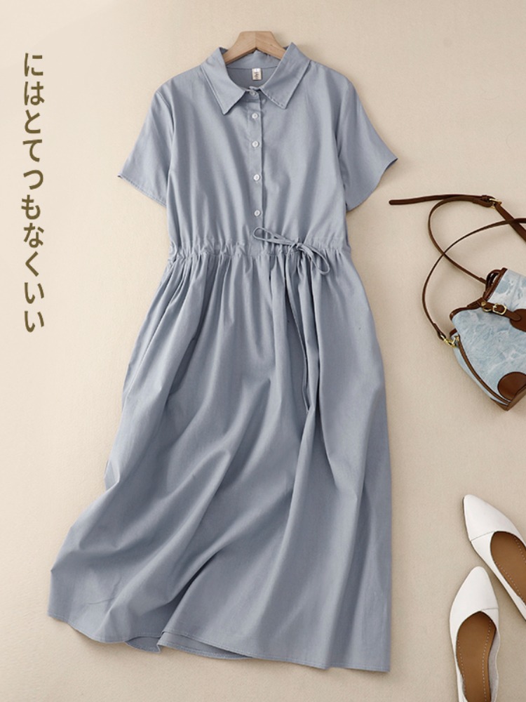 Outlet Cotton Lin Women's Dres - Korean Style A Line Shirt Dress 评论和价格