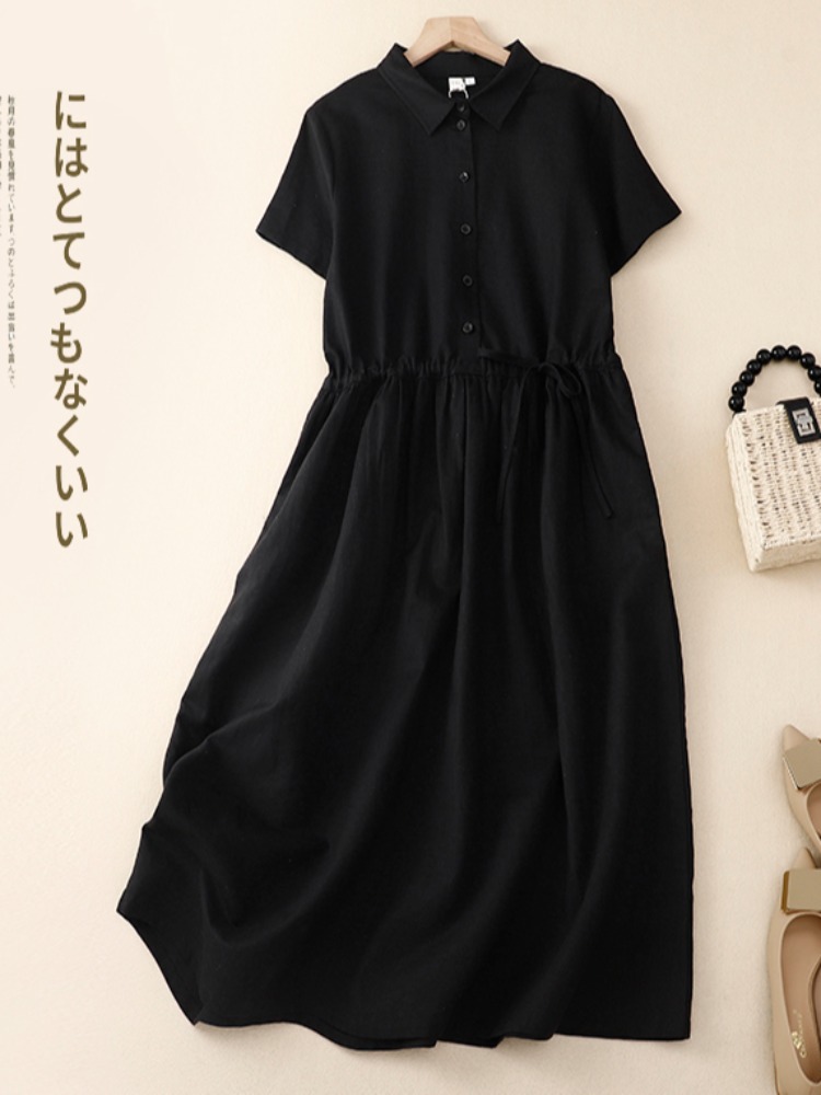Outlet Cotton Lin Women's Dres - Korean Style A Line Shirt Dress 评论和价格
