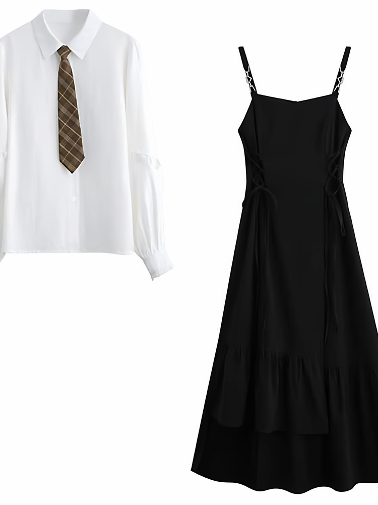 Korean College Style Jk Unifor - Korean Style A Line Shirt Dress 评论和价格