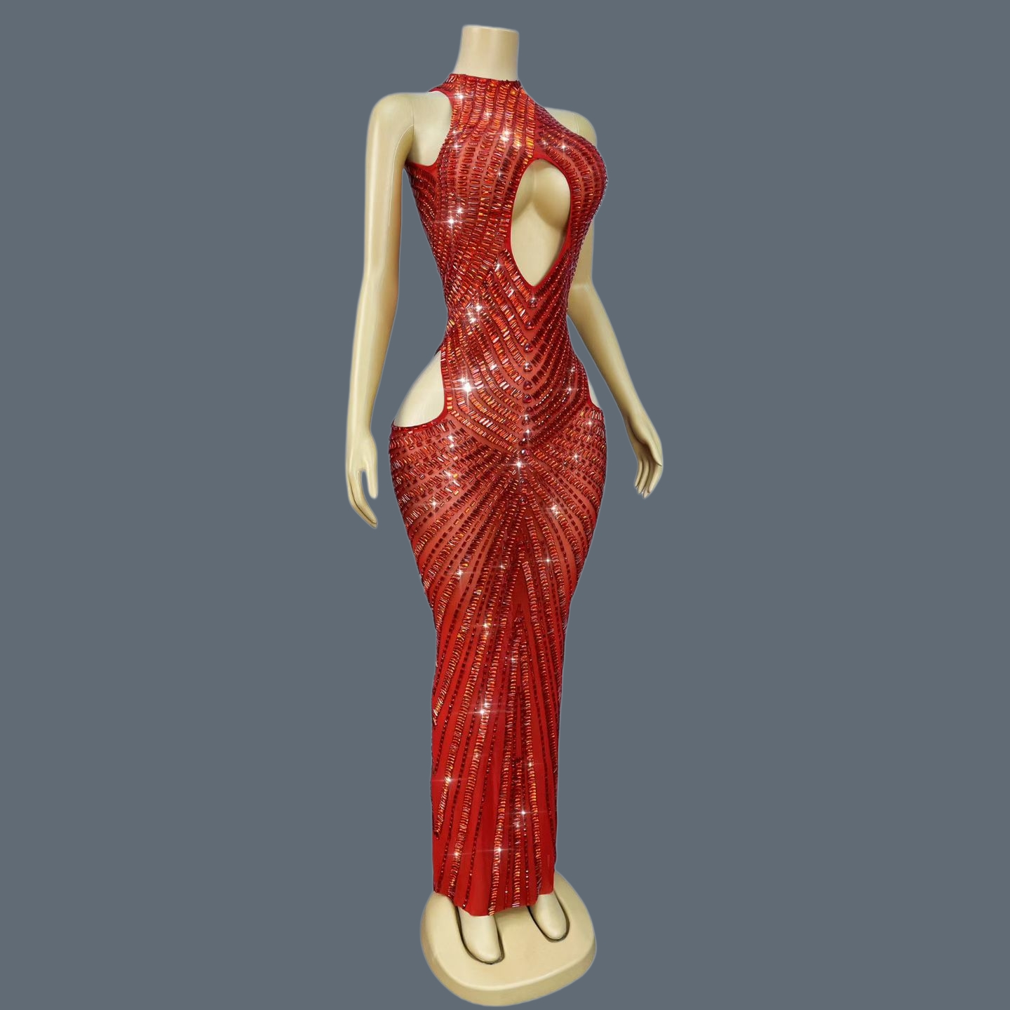 Luxury Red Rhinestone Hollow O - Sparkly Rhinestone Club Party Dress 评论和价格