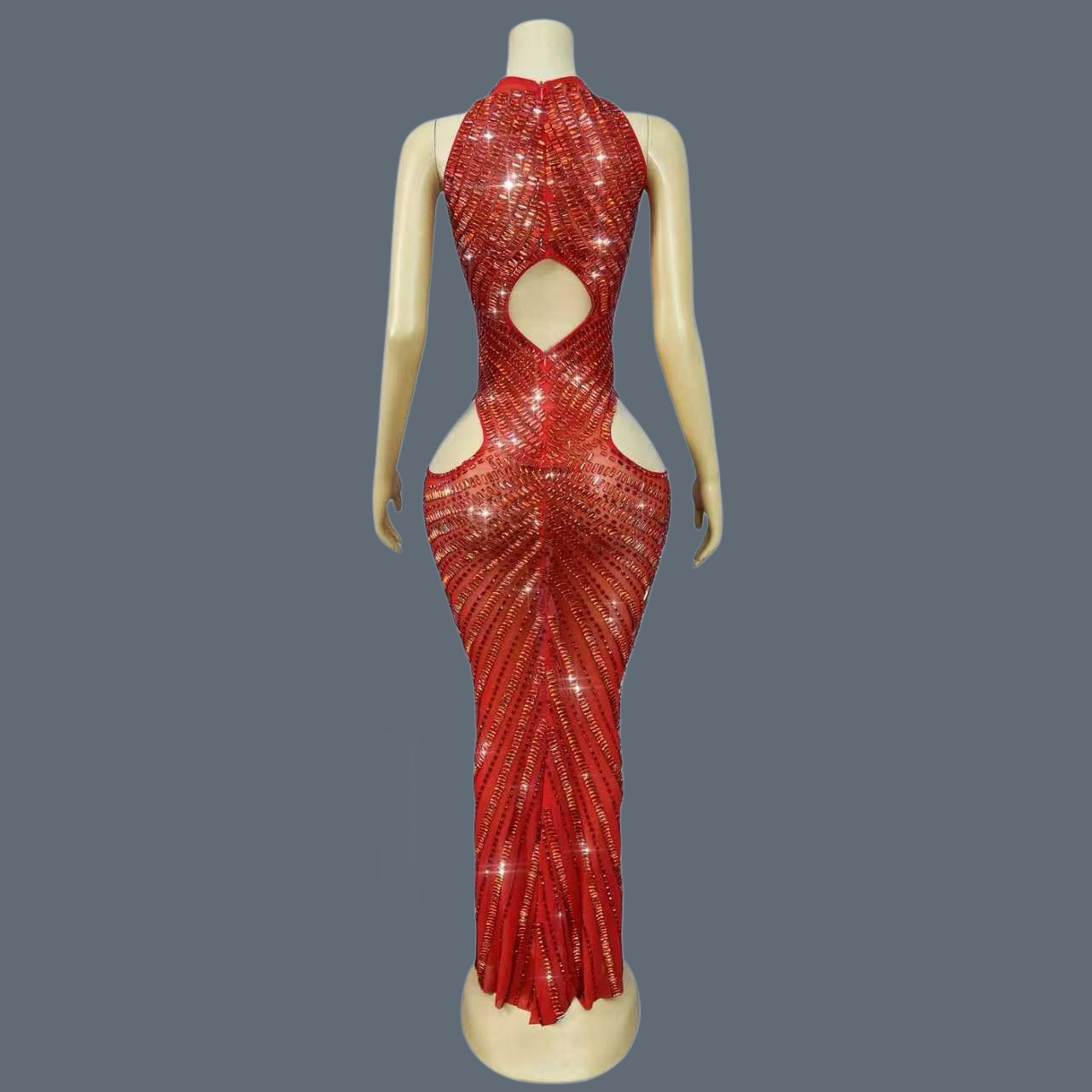Luxury Red Rhinestone Hollow O - Sparkly Rhinestone Club Party Dress 评论和价格