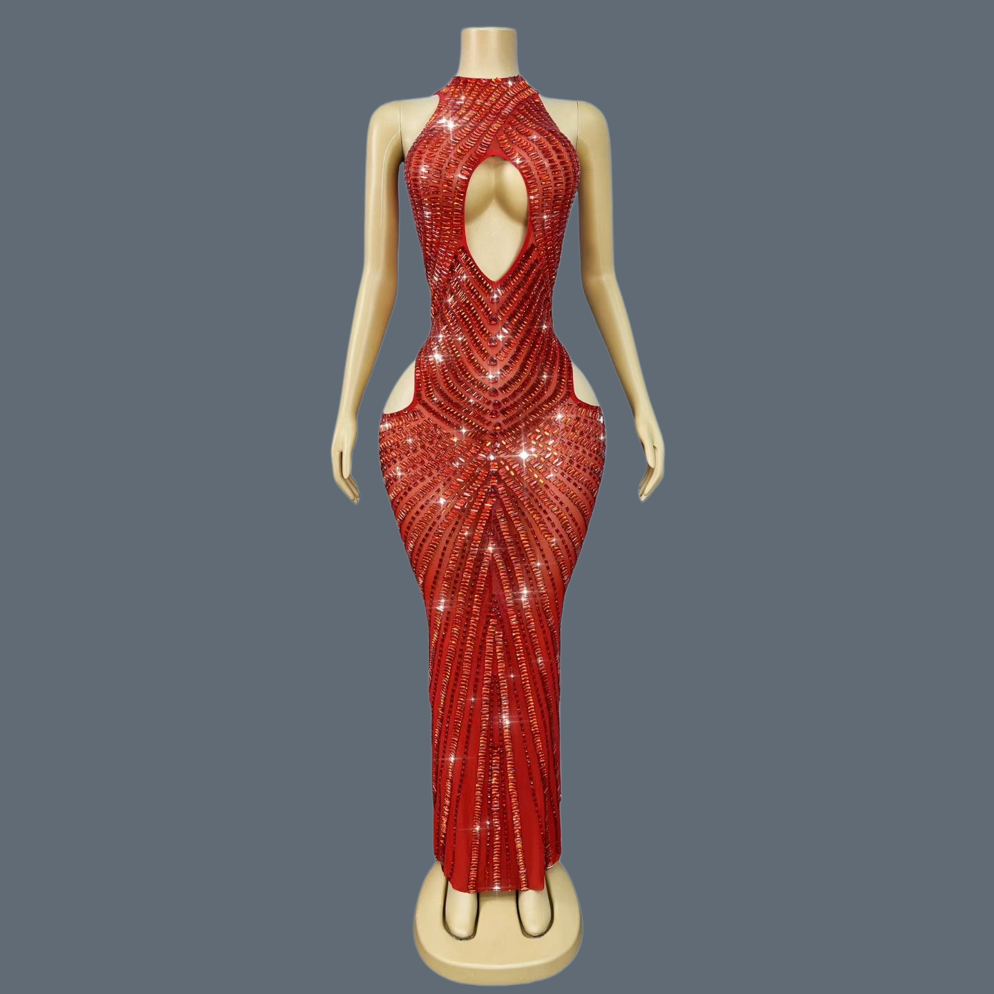 Luxury Red Rhinestone Hollow O - Sparkly Rhinestone Club Party Dress 评论和价格