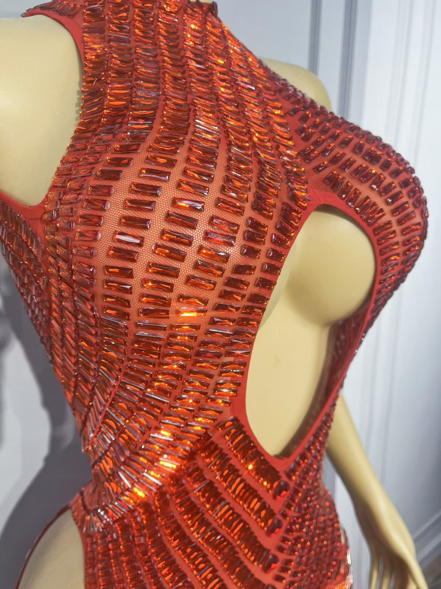 Luxury Red Rhinestone Hollow O - Sparkly Rhinestone Club Party Dress 评论和价格